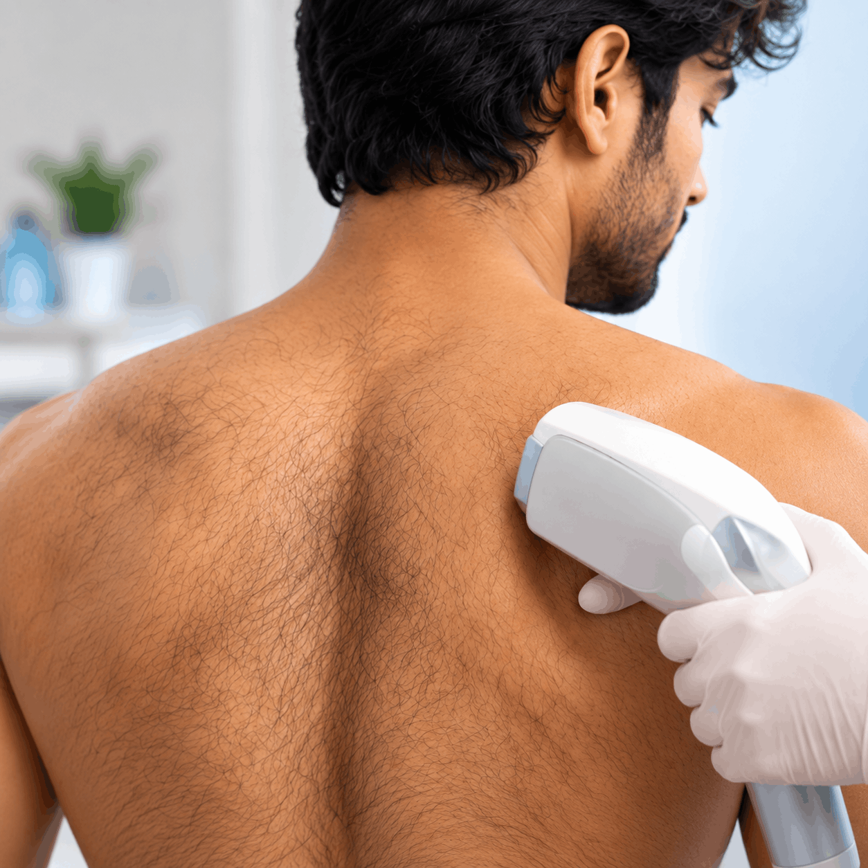 man looking to reduce chest, back, or beard hair